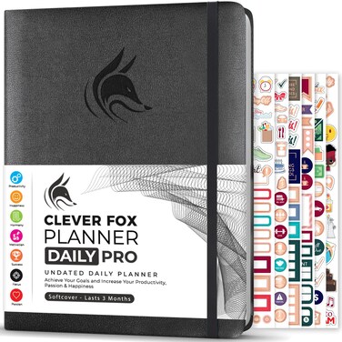 Clever Fox Planner Daily PRO  85 x 11 A4 Size Daily Life Planner and Gratitude Journal to Increase Productivity Time Management and Hit Your Goals  Undated  Lasts 3 Months Silver Black