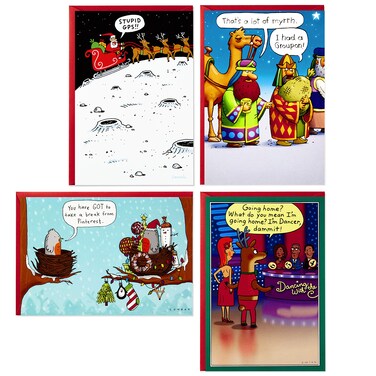 Hallmark Shoebox Funny Boxed Christmas Cards Assortment Cartoons 4 Designs 24 Christmas Cards with Envelopes
