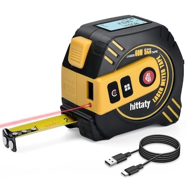 hittaty 2 in 1 Laser Tape Measure 197 ft Laser Measuring Tool  16 ft Measuring Tape SelfLocking with TypeC Charging Measuring Pythagorean Area Volume MinFt Unit Switch 60M