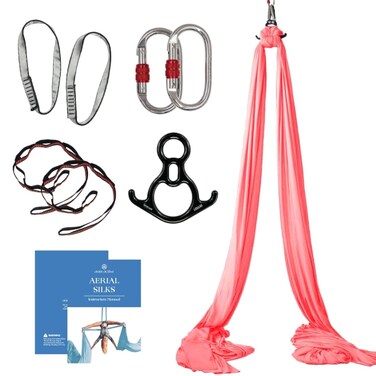 Aum Active Aerial Silks Equipment for Acrobatic Flying Dance Aerial Yoga  Includes All Hardware Fabric and Guide Pink