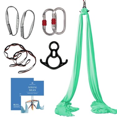 Aerial Silks Beginner Kit  Acrobatic Flying Dance Yoga Tze Aerial Yoga Hammock Swing  Includes 9 Yards of Aerial Tricot Fabric Hardware  Guide  Suitable for Rigging Point Upto 13ft Aqu