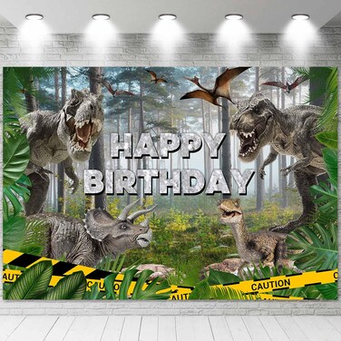 Sensfun Dinosaur Birthday Backdrop Tropical Jungle Dino Park Happy Birthday Banner Background Kids Boy TRex Dinosaurs World Birthday Party Supplies Decoration Photo Backdrops 7x5ft