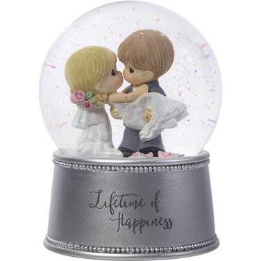 Precious Moments Lifetime Of Happiness Bride  Groom Musical ResinGlass Snow Globe 182101
