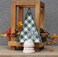 PARISLOFT Mini Christmas Tree Shape Tabletop Decor Wood and Galvanized Metal Xmas Ornaments with Cutout Metal Snowflake Green and White Plaid Background A2