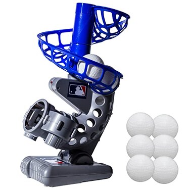 Franklin Sports MLB Kids Electronic Baseball Pitching Machine  Automatic Youth Pitching Machine with 6 Plastic Baseballs Included Youth Baseball Pitcher for Kids Ages 3