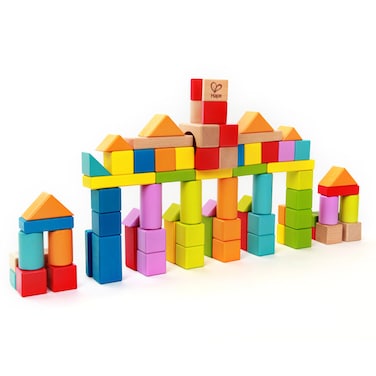 Hape 80 PCs Wooden Building Block Set with Cotton Storage Bag Alphabet  Numbers Building Blocks Set for Toddlers 1Y