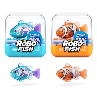 ROBO ALIVE Robo Fish Series 3 robot fish 2pack orange and teal floats in multiple directions battery operated toy fish pool toy 2pack orange and teal