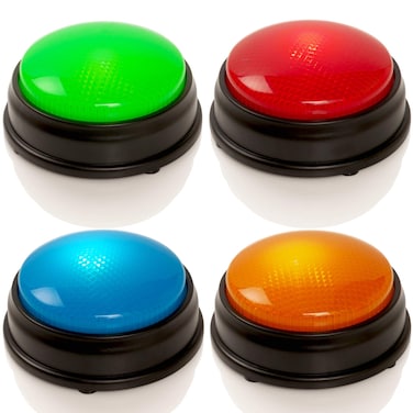 Learning Minds Answer Buzzers For Quizzes  Set of 4 Lights  Sounds Buzzers For Pub Quiz Games