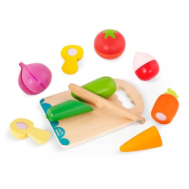 B toys  Play Food Set  6 Wooden Toy Vegetables To Cut  HookAndLoop Play Food For Toddlers Kids  Safe Knife  Cutting Board  2 Years   Chop n Play  Vegetables