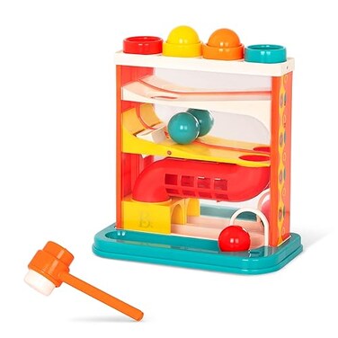 B toys  Pounding Toy  4 Colorful Balls  Hammer  Pound  Play  Developmental  Educational Toy For Toddlers Kids  12 Months   Whacky Ball  Red