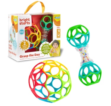 Bright Starts EasyGrasp Oball Bundle Gift Set  Grasp The Day Ball and Rattle Toys 2Pack BPA Free Unisex Newborn