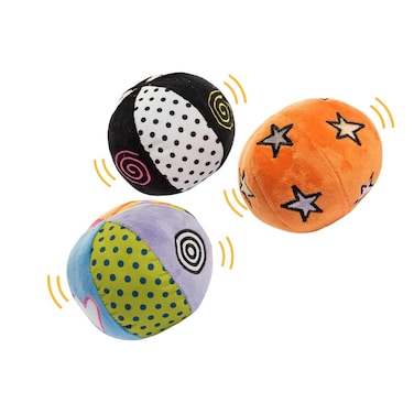 Genius Baby Toys Chime Rattle Crinkle  Roll Balls  Set of 3  Black and White High Contrast and Bright MultiColor