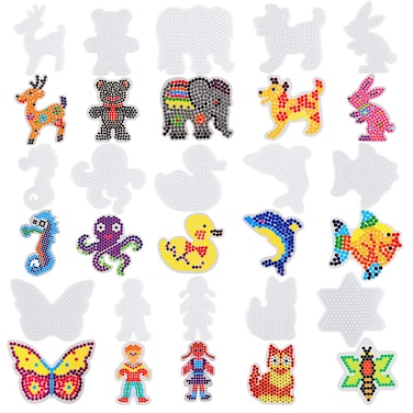 Aniann 15 Pieces Fuse Beads Boards 5mm Clear Plastic Pegboards with 15 Pieces Colorful Cards for Kids Craft Beads  15 Different Shape