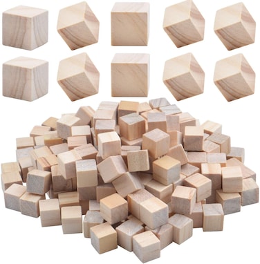 Aylifu Wooden Cubes 200 Pieces Natural Square Wooden Blocks Unfinished Craft Wooden Squares