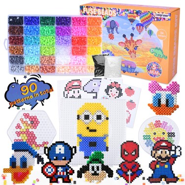 Longruner 10000 36 Colors Fuse Beads Kit 5mm DIY Art Craft Toys for Kids with 4 Pegboards 60 30 Pattern Paper B 10000pcs