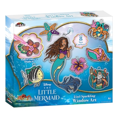 CraZArt Disney The Little Mermaid 2in 1 Sparkling Window Art Kit Makes 8 Sparkling Sun Catchers and Window Stickers Ages 6 and Up