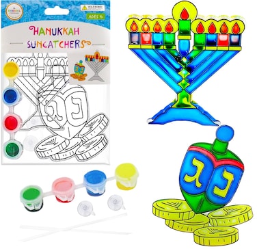 Hanukkah Sun Catcher  Stained Glass Look  Paint Your on Menorah and Dreidel  Fun and Educational 3Pack