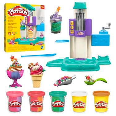 PlayDoh Rainbow Swirl Ice Cream Playset with 7 Pretend Play Kitchen Accessories Arts and Crafts Toys for 3 Year Old Girls and Boys and Up