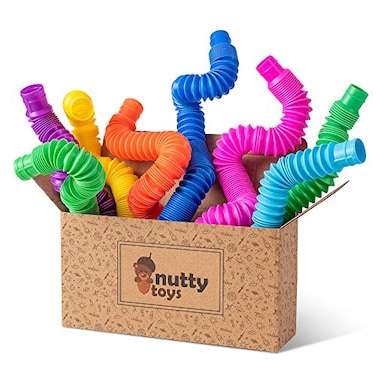 nutty toys 8 pk Pop Tubes Sensory Toys Large Fine Motor Skills Learning Toddler Toy for Kids Top ADHD Autism Fidget 2024 Best Preschool Boy Girl Gifts Idea Unique Christmas Toddler Stocking Stuffers