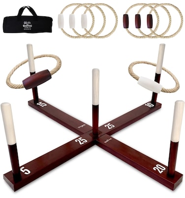 SWOOC Games  XL Ring Toss Game 3ft x 3ft All Weather  New Zealand Pine  15 Games Included  Yard Games for Adults  Kids Outdoor Games for Adults and Family  Backyard Games  Lawn Games Adults