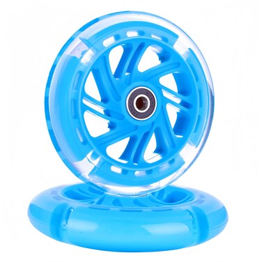 AOWESM 120mm Light Up Scooter Wheels 120 mm PU LED Flash Flashing 3Wheel Kick Scooters Front Replacement Wheels for Kids Toddles Boys and Girls 2Pack Blue