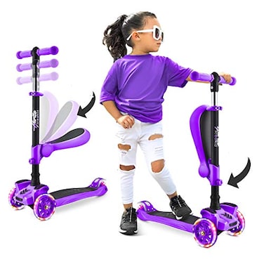 Hurtle 3Wheeled Scooter for Kids  Wheel LED Lights Adjustable LeantoSteer Handlebar and Foldable Seat  Sit or Stand Ride with Brake for Boys and Girls Ages 114 Years Old