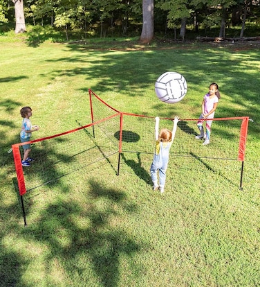 HearthSong Jumbo 3in1 ThreeSquare Game Set Featuring Badminton Tennis and Volleyball with Adjustable Net