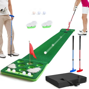 KEMLDIVS Golf Pong Game Set Detachable Golf Pong Putting Mat with 8 Golf Balls 2 Golf Cups  Flags 1 Portable Bag Golf Putting Green for Indoor  Outdoor Party Game Use