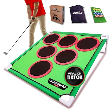 Golf Pong  Fun Yard Games Backyard Games for Young Adults Fathers Dads Golfers Casual at Home Golf Game Ideal Golf Gifts for Men Easy Assembly Compact Target Mat Game Set