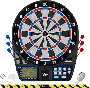 Viper 787 electronic dartboard ultra thin spider for increased scoring area free floating segments locking segment holes for fewer bounceouts automatic scoring