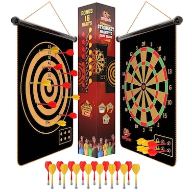 FUNGENIX Magnetic Dart Board for Kids  Indoor Outdoor Darts Game 16pcs Magnetic Darts Double Sided Board Games Set Best Toys Gifts for Teenage Age 5 6 7 8 9 10 11 12 13 14 15 16 Years Old Boys