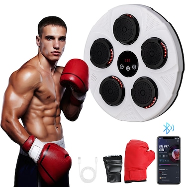 FAHKNS Music Boxing Machine Home Wall Mounted Electronic Boxing Machine Black Portable Smart Bluetooth LED Lights Musical Boxing Machine Home Kids Adult Boxing Training Stress Release