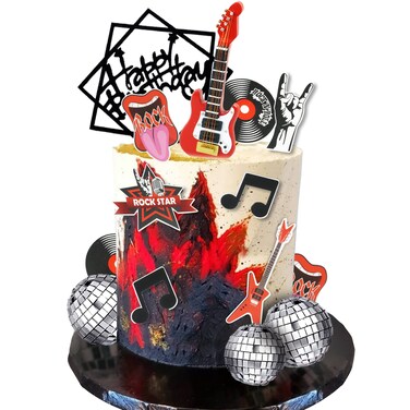 BANBALLON Guitar Cake Toppers Music Theme Birthday Cake Toppers Electric Guitar Model Rock And RollCake Decorations For Rockstar Theme Party Guitar Party Bass Party Supplies Red