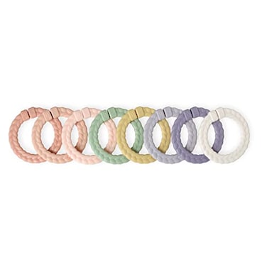 Itzy Ritzy Linking Ring Set Set of 8 Braided MultiColored Versatile Linking Rings Attach to Car Seats Strollers  Activity Gyms Pink Rainbow