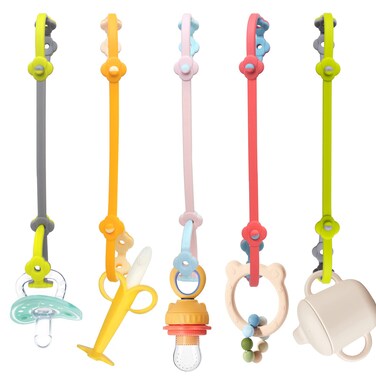 Toy Straps for Baby 5PK Silicone Toy Leash Holder for Stroller HighChairs Car seat SecureAToy Adjustable Length to Keep Toys Clean
