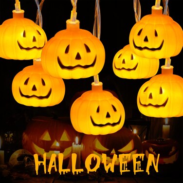 suddus Halloween Pumpkin String Lights Battery Operated 20 LED Fall Lights with 8 Modes for Halloween Decorations Indoor and Outdoor 98 FT