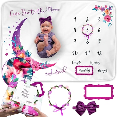 LukaLily Baby Monthly Milestone Blanket Girl  60x40 Moon Baby Month Blanket for Girls  First Year Calendar Growth Chart  Baby Girl Shower Gifts