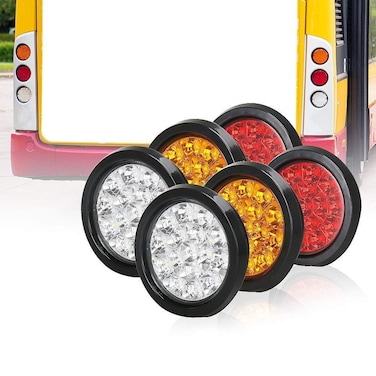 Auovo 4 Round Led Tail lights with Rubber Grommet 2Amber2Red2White 1224V 16LED Waterproof BrakeStopTurn Tail Marker light for RV Trucks TrailerSet Of 6