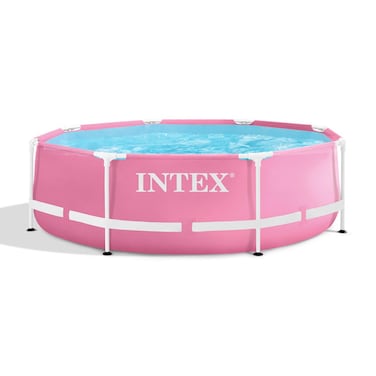 Intex 28290EH 8 Feet by 30 Inches Easy to Assemble Large Round Metal Frame above Ground Swimming Pool with Dual Suction Outlet Fittings Pink