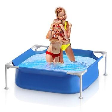 Sunrio 4ft x 12in Square Above Ground Swimming Pool with Plastic Frame for Kiddie Swimming Playing Outdoor Backyard Garden