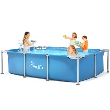 Evajoy Steel Pro 852359 Outdoor Rectangular Frame Above Ground Swimming Pool Blue Pool Only
