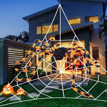 Fussion Halloween Spider Web and Giant Spider Decorations Fake Spider