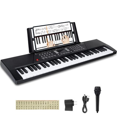 PWNLDY 61 Keys Keyboard PianoElectric Digital Pianowith BuiltIn Speaker MicrophonePiano Note StickersSheet Music Stand and Power SupplyPortable Keyboard Piano for Beginners Girls Boys