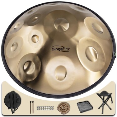Singofire  Handpan Drum Handpan Drums for Adults 22Inch 12Notes 440Hz D Minor Kurd Handpan HandPan Instrument with Soft Handpan Bag 2 Handpan Mallets Handpan Stand and DustFree Cloth Gold