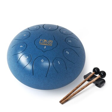 FOUR UNCLES Steel Tongue Drum 10 Inch 11 Notes Hand Pan Drums with Travel Bag Sticks Music Book Mallets D Major Musical Instruments for Entertainment Meditation Yoga Zen Gifts Malachite