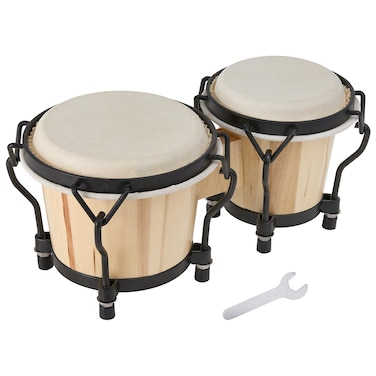 MUSICUBE Bongo Drum Set for Kids Adults 4 and 5 Tunable HandCrafted Wooden Bongos Percussion Instrument with Tuning Wrench Mini Bongo Drum Toys Natural Skin