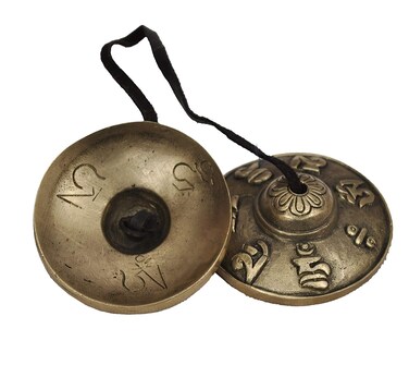 TOSQP27 Gift Hand Tuned Meditation Tibetan Tingsha Cymbals Bell OM Mane Padme Hum Symbols Embossed Musical Instruments Manjeera Traditional Percussion Instrument Indian folk devotional music