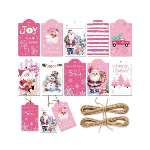 Adam Victor 60 Christmas Gift Tags Name Labels for DIY Xmas Gift Hanging Tag with Ropes for Xmas Tree DecorPink