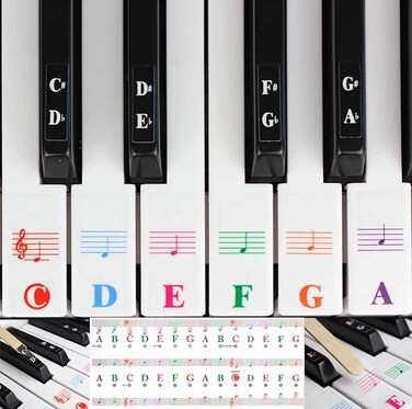 Ldouxx Transparent Removable Piano Keyboard stickers thin with Colorful Bigger Letter used for 887661544937 Keys for Piano Beginner Learning Kids