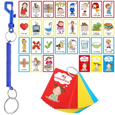 Geyee 27 Autism Communication Cards Visual Aid Nonverbal Communication Board Speech Delay Feelings Emotions Flash Cards Autism Special Needs Cue Cards Language Learning Toys for Kids Children Adults